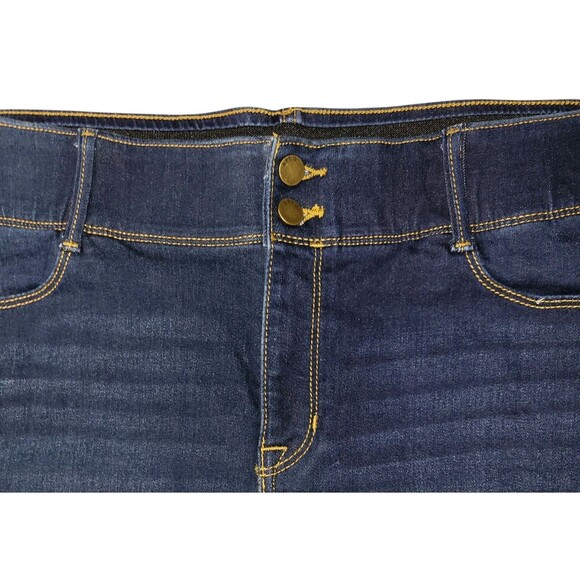 APT 9 Tummy Control Denim Pencil Skirt Sz 14 Dark Wash Stretch Pockets Back Slit - Picture 2 of 6